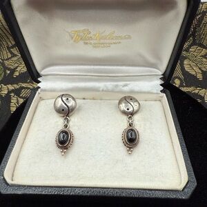 VTG 925 Sterling Onyx Yin & Yang Dangle Stud Earrings